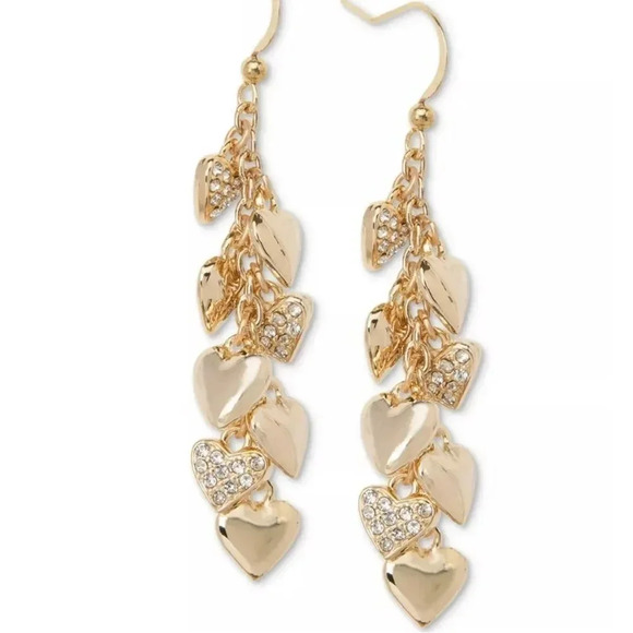 Shaky Heart Linear Gold Drop Earrings - Picture 2 of 2